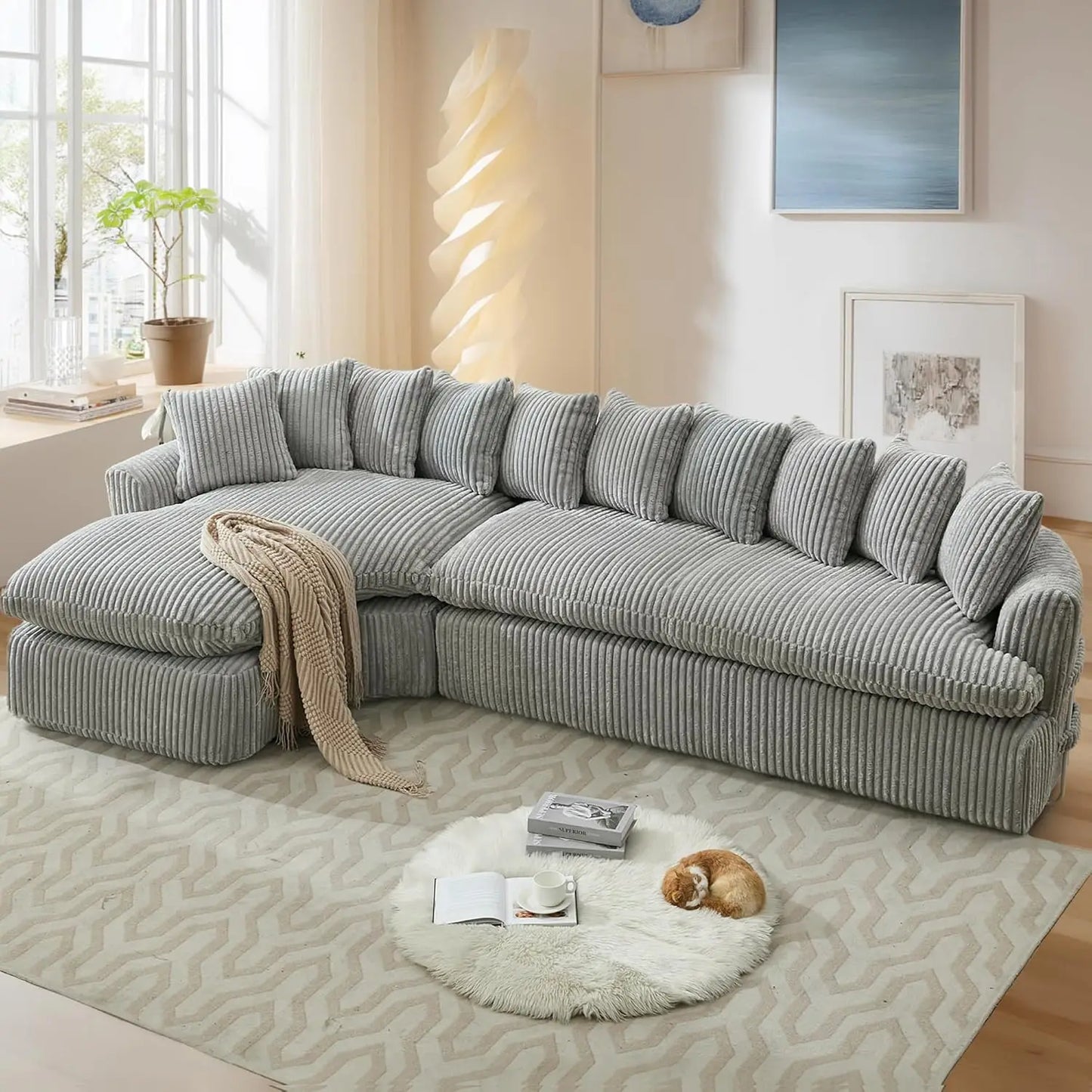 127'' Modern Curved Corduroy Cloud Sofa - 4 Color Choices