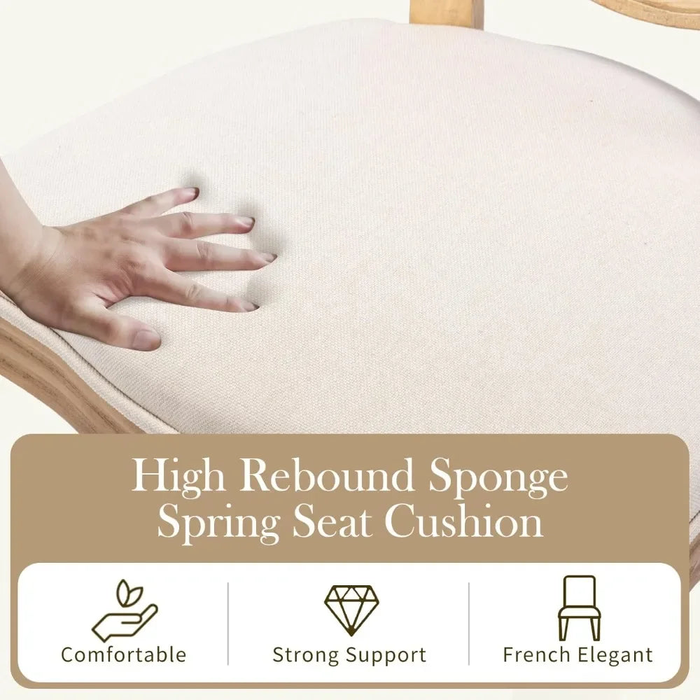 Fabric Upholstered French Country Dining Chairs, Choice of Color