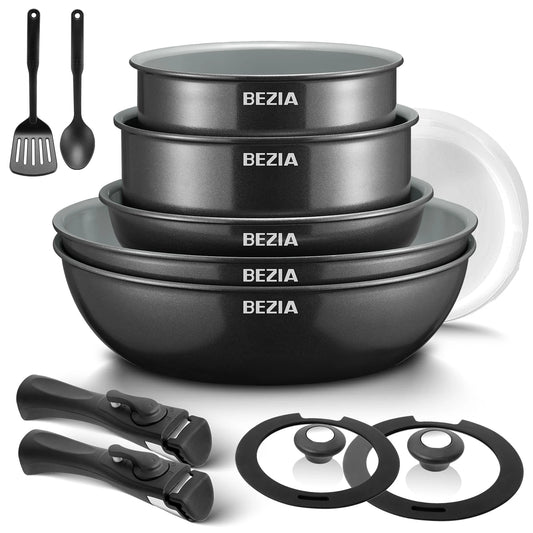 Induction Cookware with Ceramic Coating, 13pcs Nonstick Pots and Pans Set with Detachable Handles