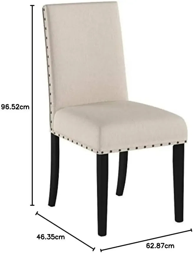 Furniture Biony Tan Fabric Dining Chairs with Nailhead Trim, Set of 2, Brown, Tan