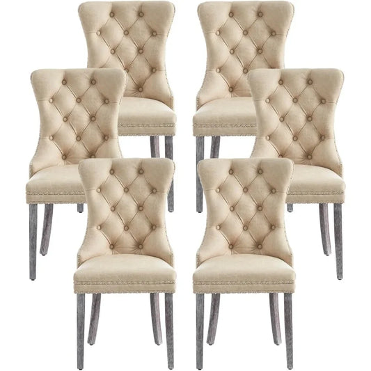 Leather Dining Chairs Set of 6, Luxury Wingback Upholstered Dining Chairs with Nailhead Trim and Solid Wood Legs, 10 Color Choices
