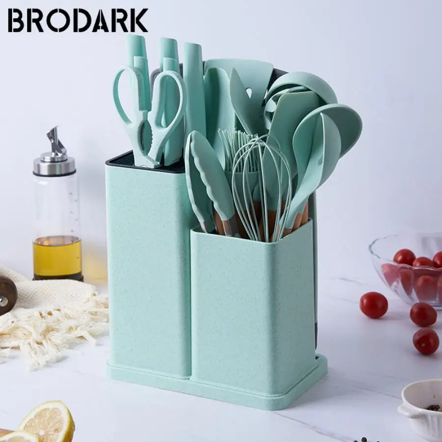 Bucket Silicone Kitchenware Sets - 19 Piece, Food Grade Silicone Cooking Utensils, 6 color options