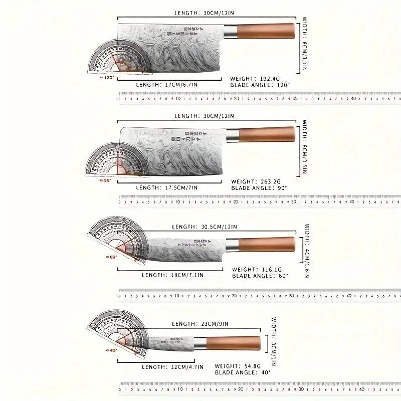 4-Piece Ultra-Sharp Japanese Chef Knife Set - Professional Kitchen Knives for Meat, Bones, and Fruit, Perfect for Commercial kitchen