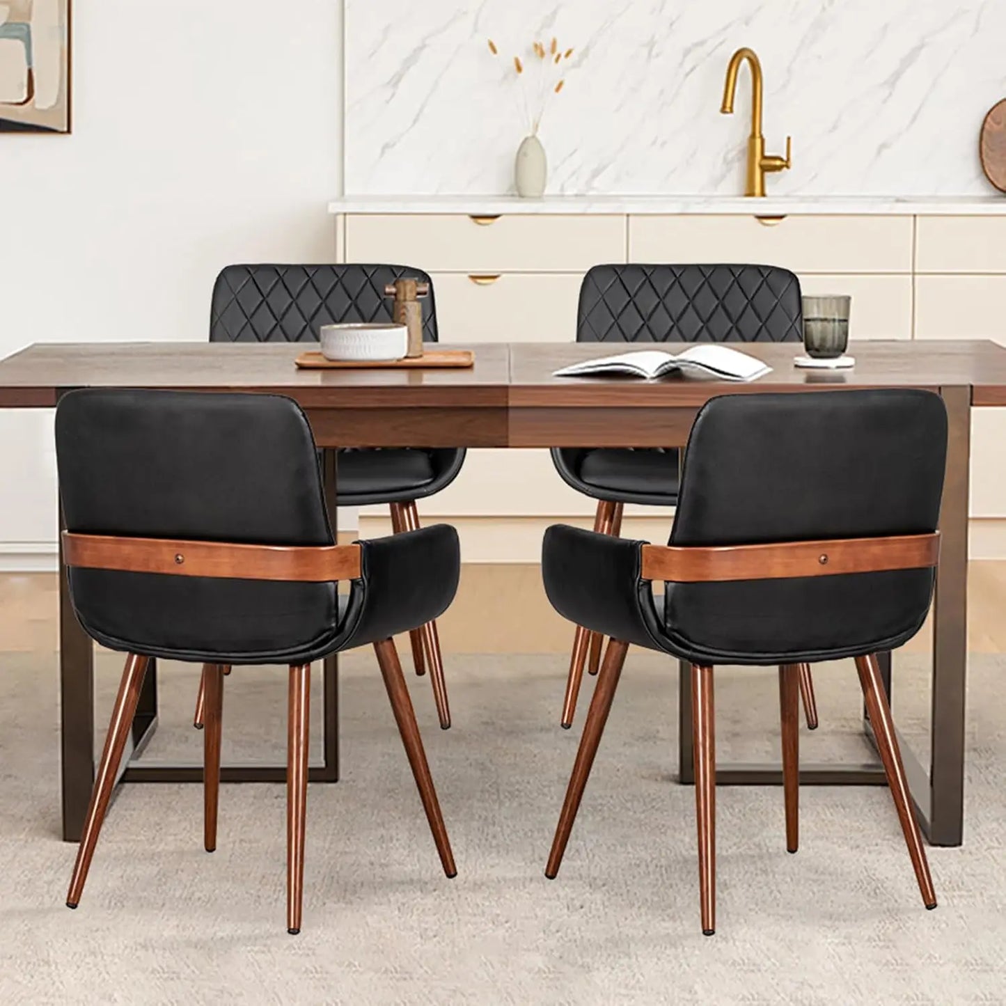 Mid Century Modern Faux Leather Dining Chairs - 5 Color Options