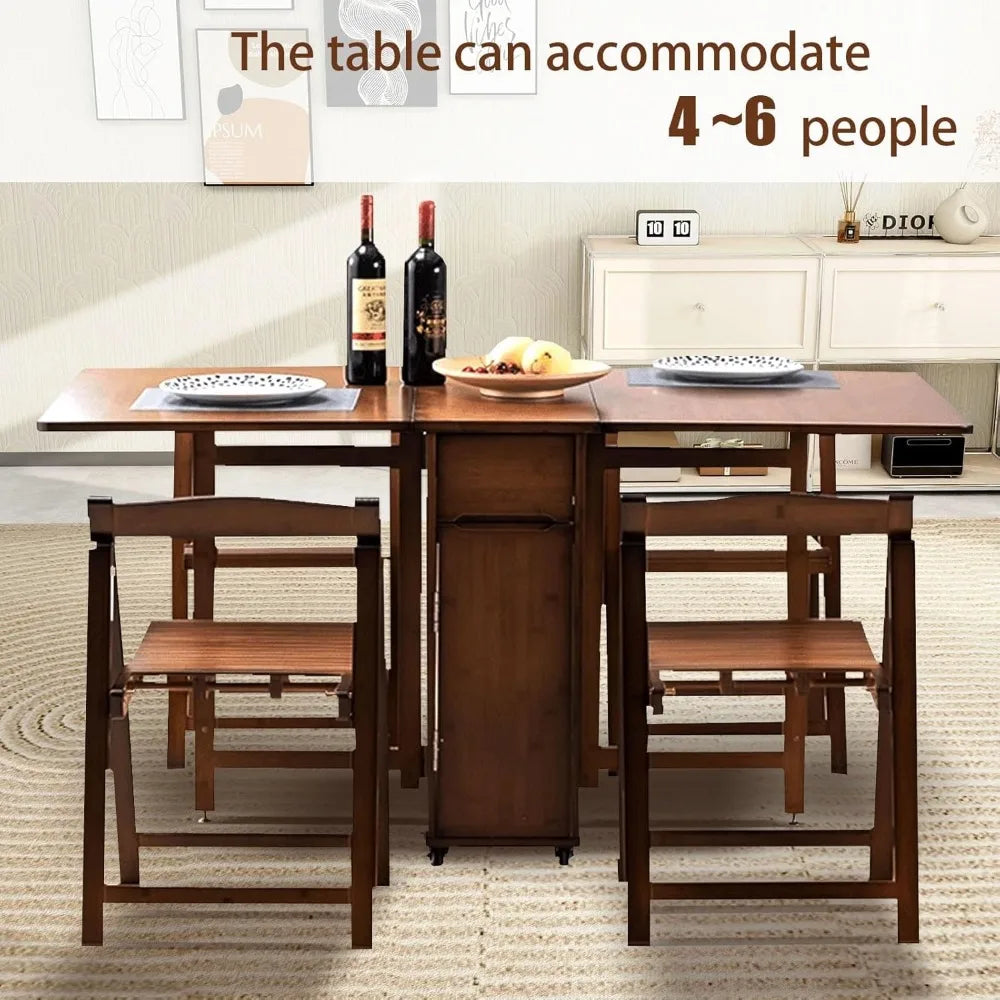 Folding Dining Table Set with 4 Chairs - Drop Leaf, No Assembly Required, Perfect for Apartments