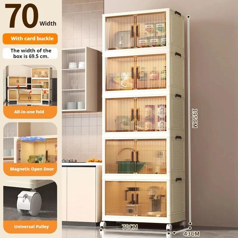 Folding Living Room Cabinet, Multifunction Closet Organizer - Wheels, Stackable, Large Capacity Storage: Box Shelf