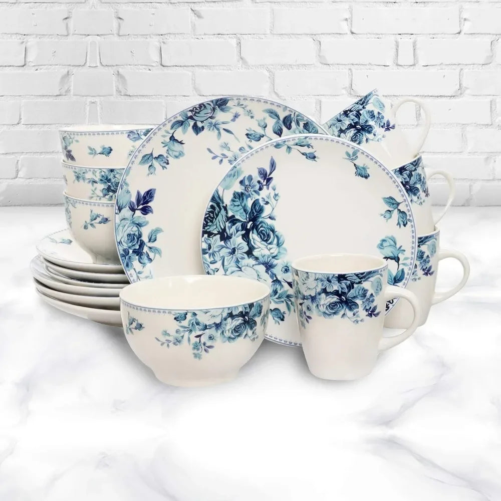 16 Piece Dinnerware Set - Traditional Blue And White  Serves 4