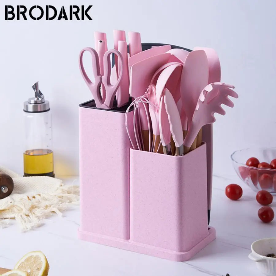 Bucket Silicone Kitchenware Sets - 19 Piece, Food Grade Silicone Cooking Utensils, 6 color options