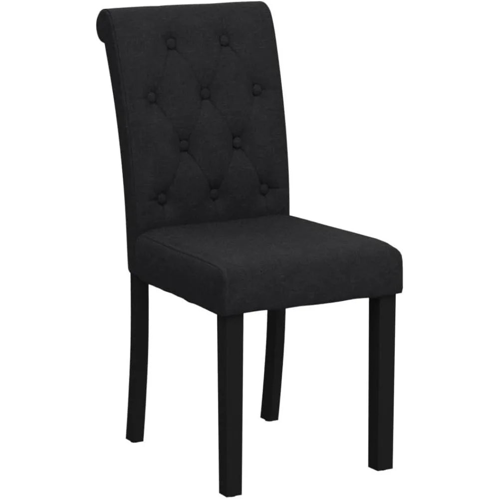 Set of 6 Upholstered Fabric Dining Chairs with Button-Tufted Details (Set of 6 Black)