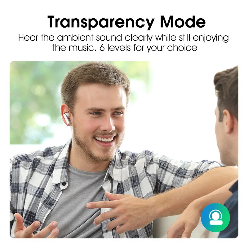 40dB Noise Cancelling Bluetooth 5.2 Headphone, 6 Mic, ENC HD TWS, Transparency Mode