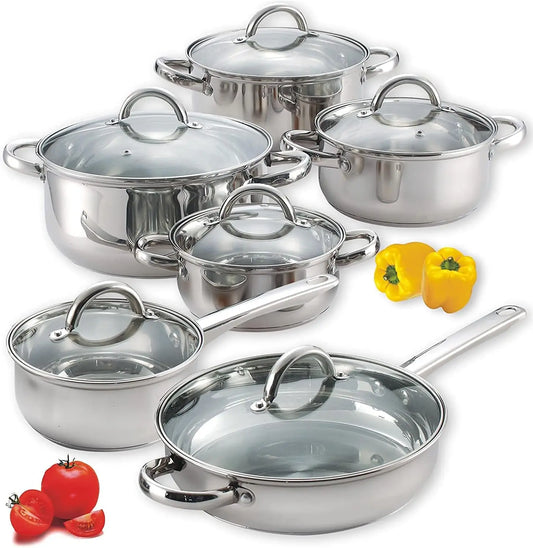 12-Piece Professional Stainless Steel Pots and Pans w/ lids