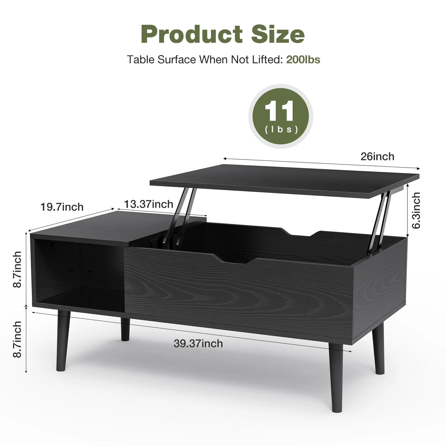 Lift Top Coffee Table 39.37"x19.7" Tea Wood Easily Adjustable Storage Shelf/Desk