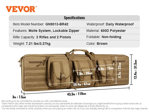 Tactical Double Long Gun Soft Bag, Lockable Zipper for Two 34"-40" Rifles & 2 Pistols