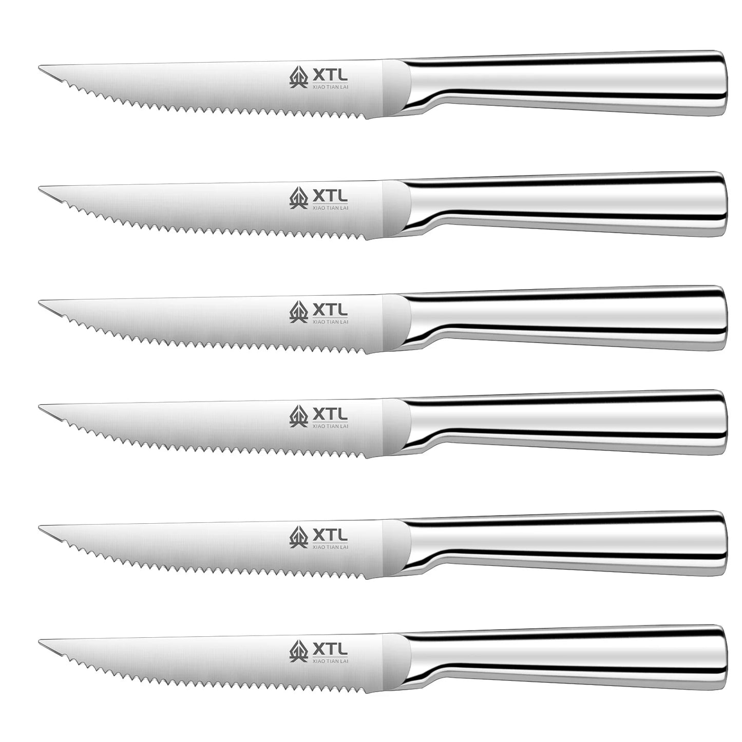 Steak Knife Set: Stainless Steel Kitchen Knives - One Piece, Handle to the Tip of the Blade