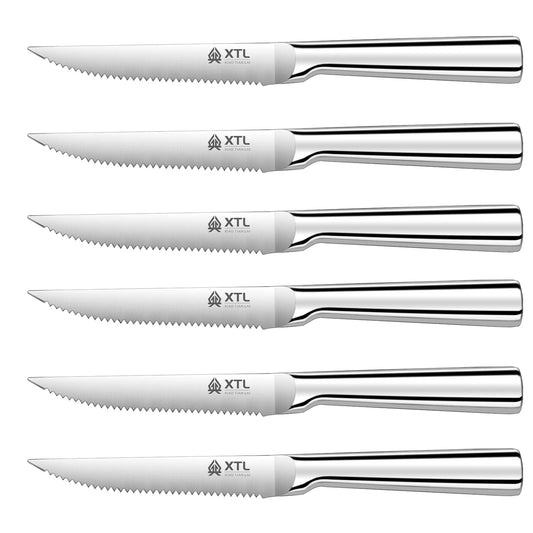 Steak Knife Set: Stainless Steel Kitchen Knives - One Piece, Handle to the Tip of the Blade