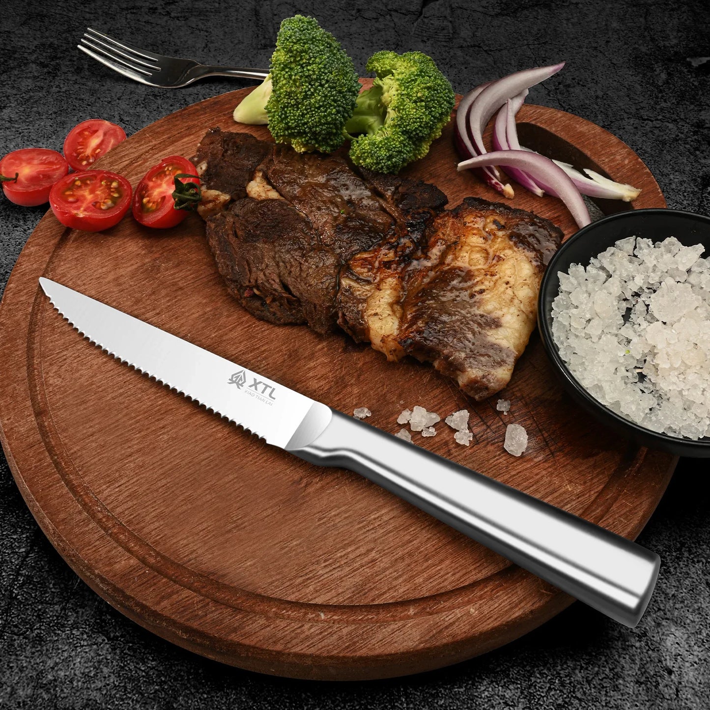 Steak Knife Set: Stainless Steel Kitchen Knives - One Piece, Handle to the Tip of the Blade