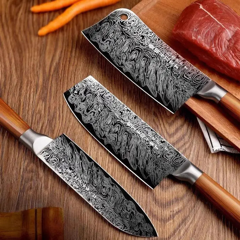 Japanese 4-Piece Damascus Kitchen Knife Set - Stainless Steel Chefs Knives, Home and Restaurant Use