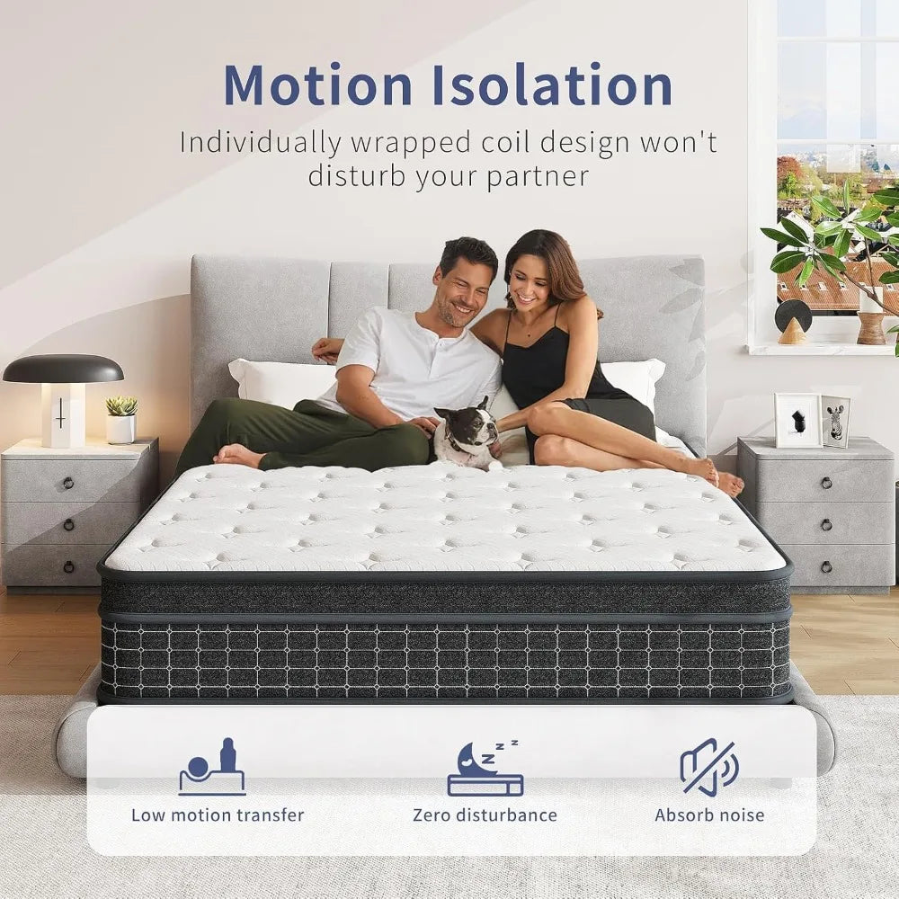 12 Inch Mattresses in a Box, Individually Wrapped Pocket Coils for Isolate Motion, Pressure Relief