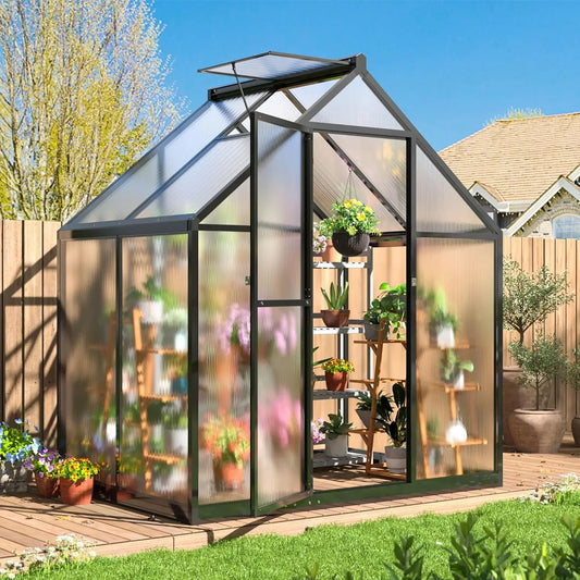 4x6' Greenhouse, Aluminum, Quick Assembly: Structured Polycarbonate Walk-in Greenhouse