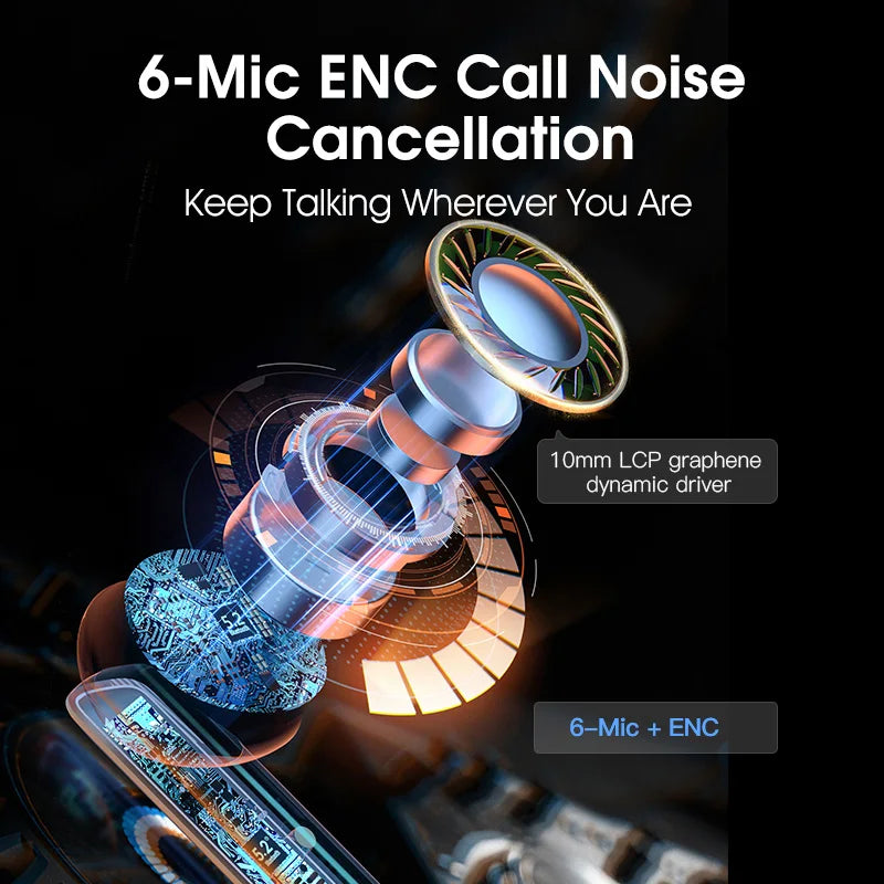 40dB Noise Cancelling Bluetooth 5.2 Headphone, 6 Mic, ENC HD TWS, Transparency Mode