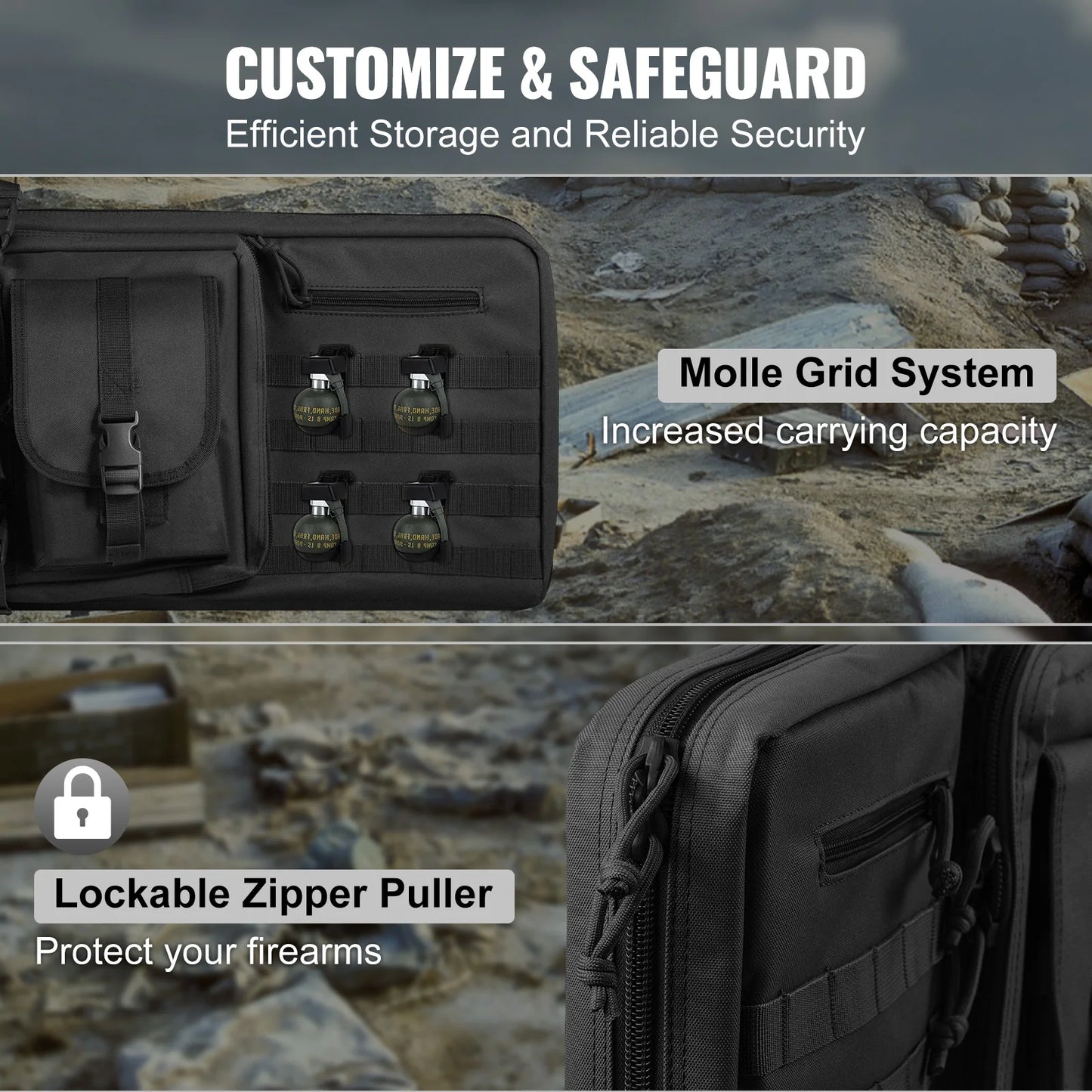 Tactical Double Long Gun Soft Bag, Lockable Zipper for Two 34"-40" Rifles & 2 Pistols