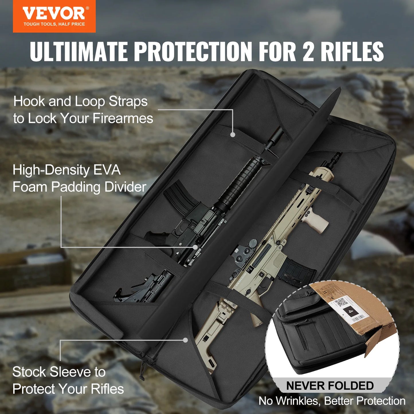 Tactical Double Long Gun Soft Bag, Lockable Zipper for Two 34"-40" Rifles & 2 Pistols