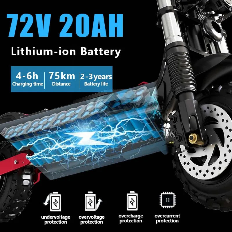 2400W-5600W Electric Scooter:  Dual Motor, Removable Seat