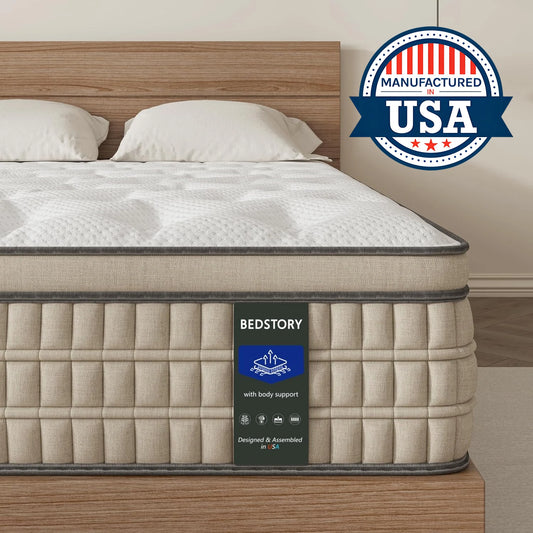 12 Inch Full to King Hybrid Gel Memory Foam Mattress, Breathable Fabric for Comfortable Sleep