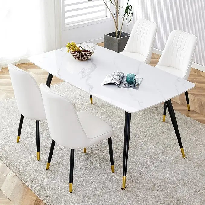 Beautiful White Marble Dining Room Table Set for 4