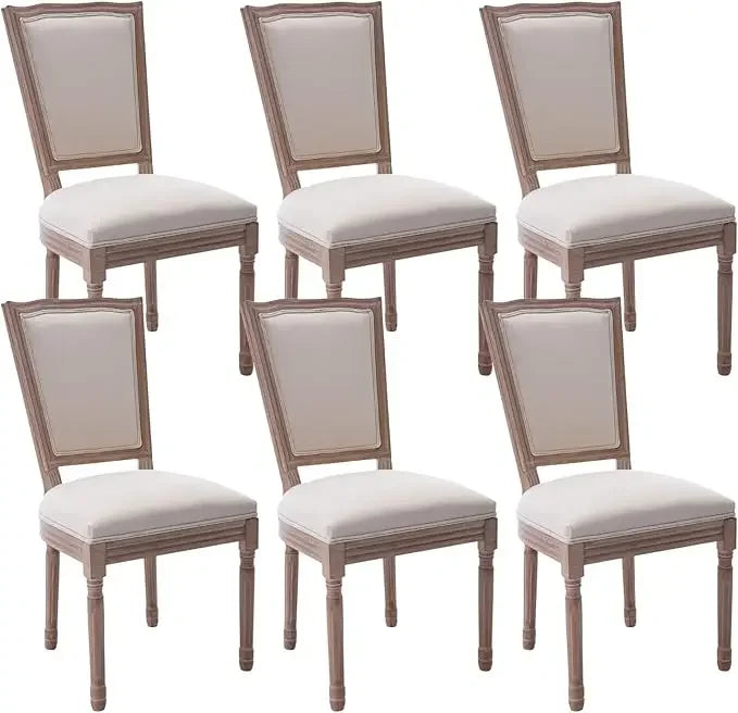 French Country Dining Chairs Set of 6 - Vintage Louis Chairs with Curved Backrest and Beautifully Carved Solid Wood Frame
