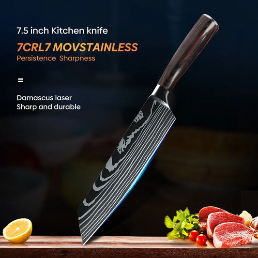 8 Inch Professional Japanese Kiritsuke Knife - High Carbon German Stainless Steel, Ultra Sharp