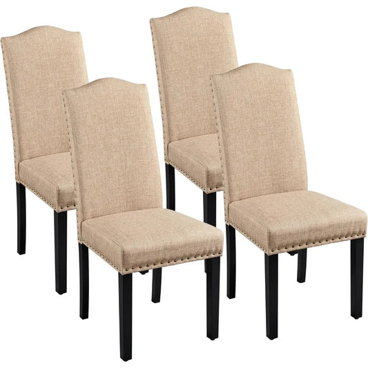 Dining Chairs - Set of 4 Fabric Parson Chairs with Rubber Wood Legs and Upholstered Backrest