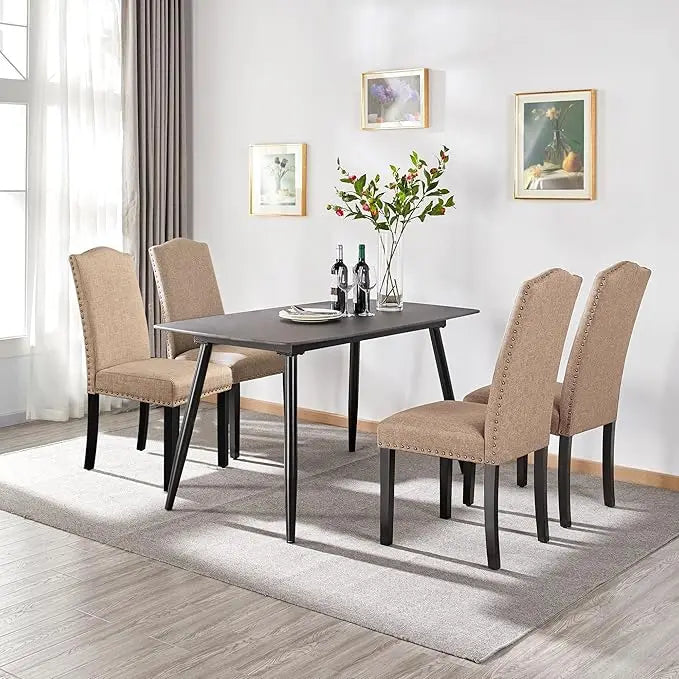 Dining Chairs - Set of 4 Fabric Parson Chairs with Rubber Wood Legs and Upholstered Backrest