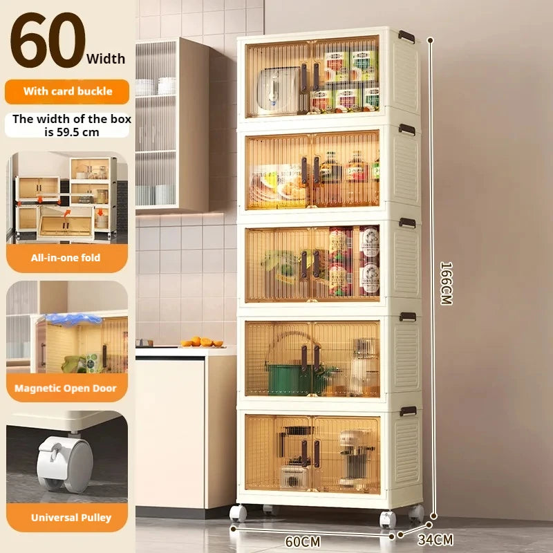 Folding Living Room Cabinet, Multifunction Closet Organizer - Wheels, Stackable, Large Capacity Storage: Box Shelf