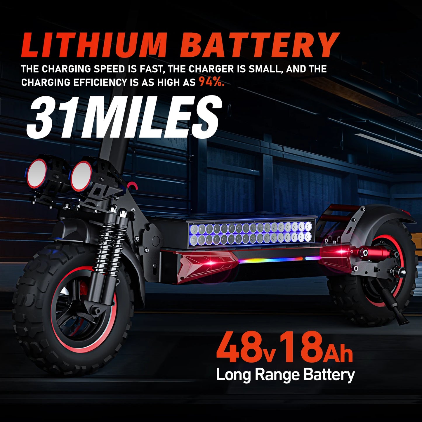 Foldable Waterproof Adult Electric Scooter 11" Off-Road Tires 48V 1200W 18Ah