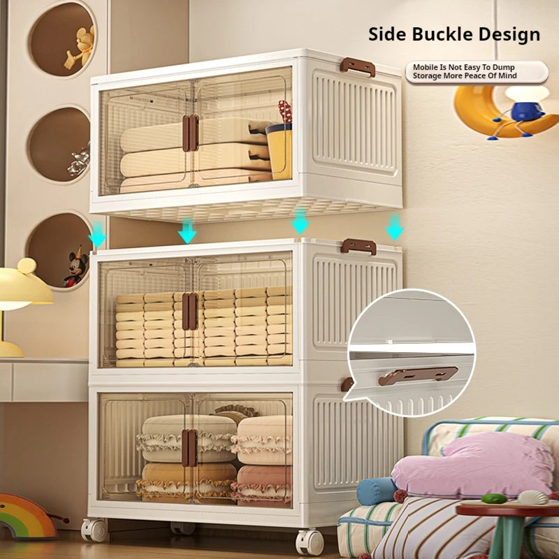 Folding Living Room Cabinet, Multifunction Closet Organizer - Wheels, Stackable, Large Capacity Storage: Box Shelf