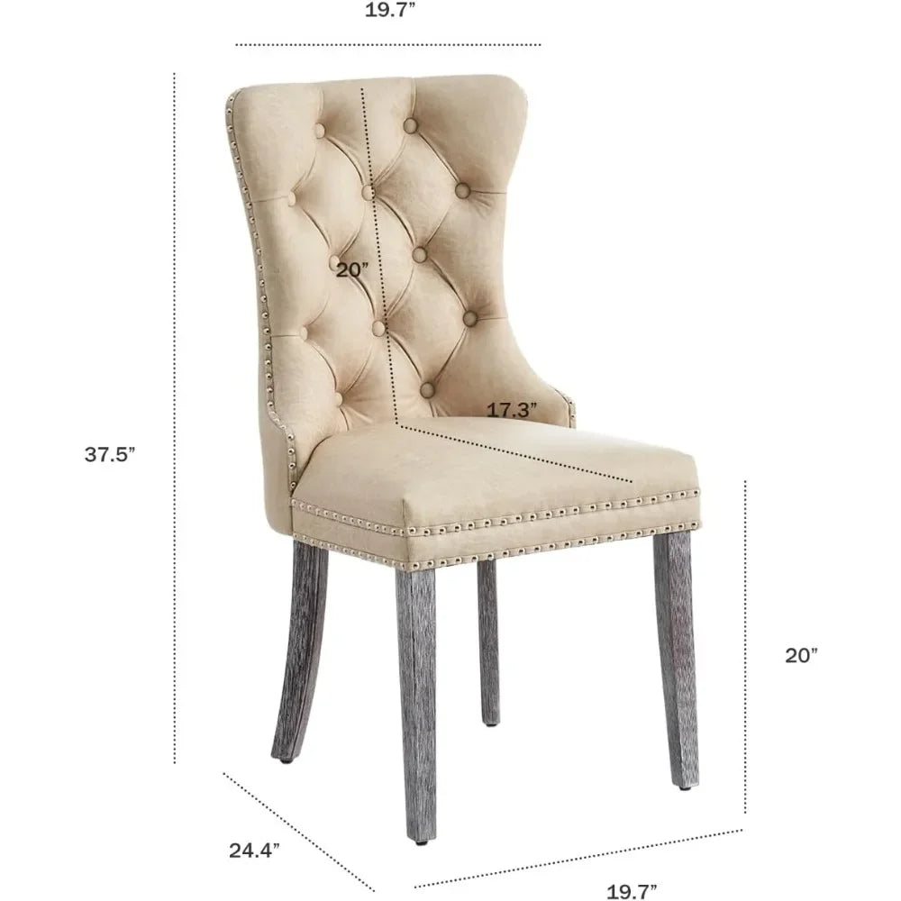 Leather Dining Chairs Set of 6, Luxury Wingback Upholstered Dining Chairs with Nailhead Trim and Solid Wood Legs, 10 Color Choices