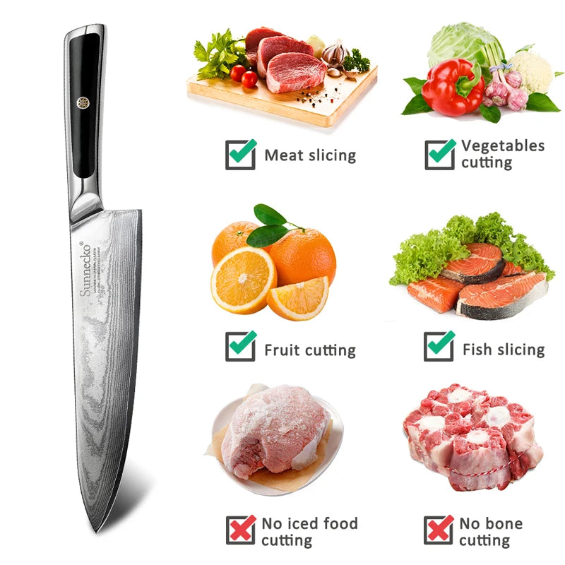 Sunnecko Chef's Knives 8"/6.5" VG10 Damascus Steel, G10 Handle