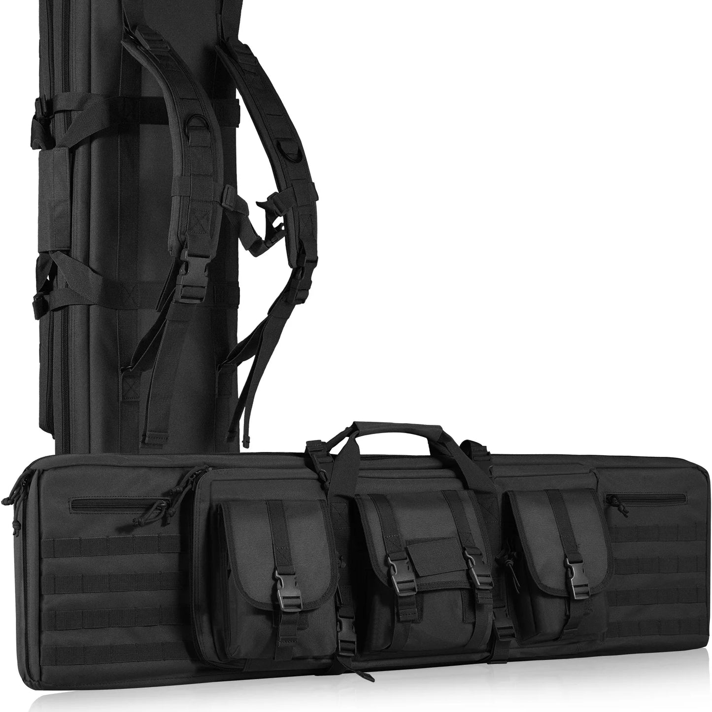 Tactical Double Long Gun Soft Bag, Lockable Zipper for Two 34"-40" Rifles & 2 Pistols