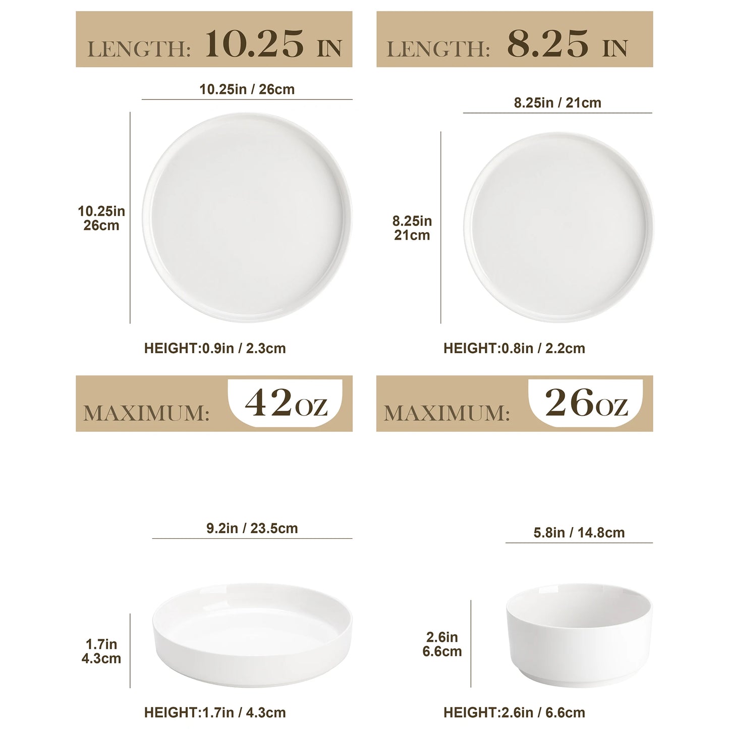12/16/18/24 Piece Dinner Plates Sets - Black Rim Half Standing Edge