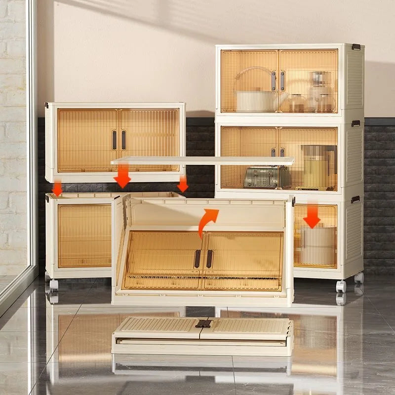Folding Living Room Cabinet, Multifunction Closet Organizer - Wheels, Stackable, Large Capacity Storage: Box Shelf