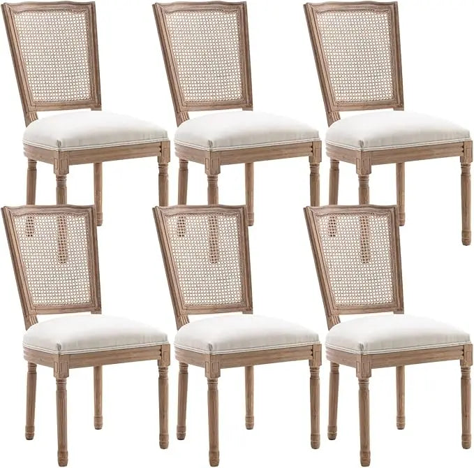 French Country Dining Chairs Set of 6 - Vintage Louis Chairs with Curved Backrest and Beautifully Carved Solid Wood Frame