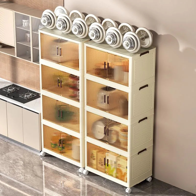 Folding Living Room Cabinet, Multifunction Closet Organizer - Wheels, Stackable, Large Capacity Storage: Box Shelf