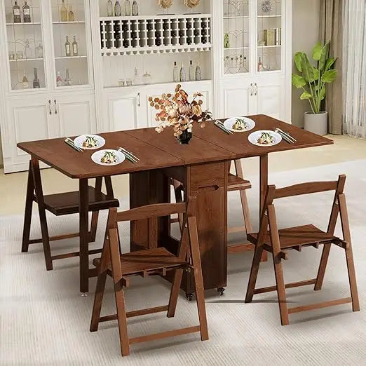 Folding Dining Table Set with 4 Chairs - Drop Leaf, No Assembly Required, Perfect for Apartments