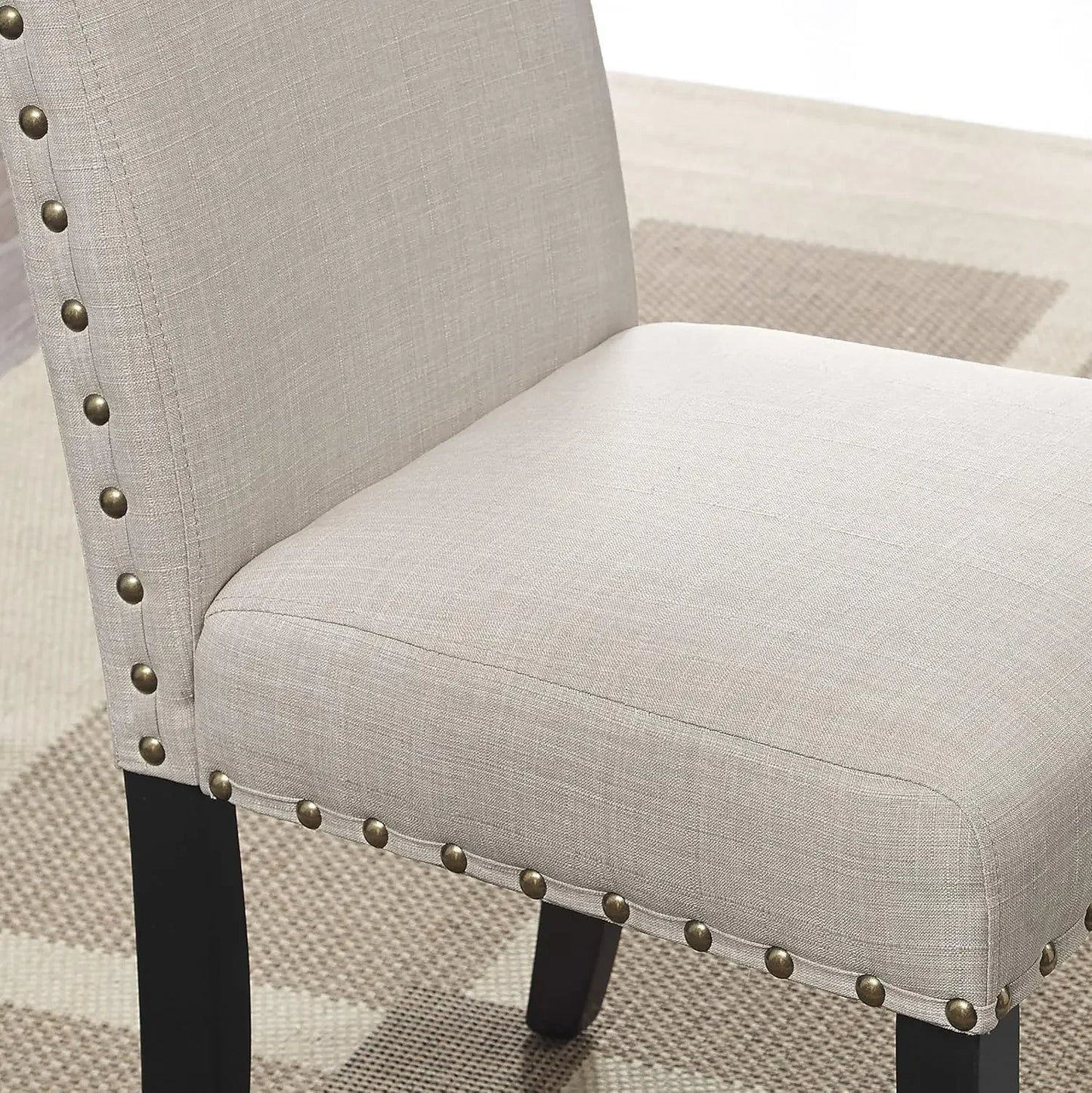 Furniture Biony Tan Fabric Dining Chairs with Nailhead Trim, Set of 2, Brown, Tan
