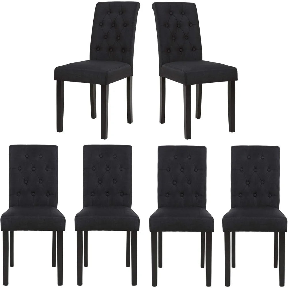 Set of 6 Upholstered Fabric Dining Chairs with Button-Tufted Details (Set of 6 Black)