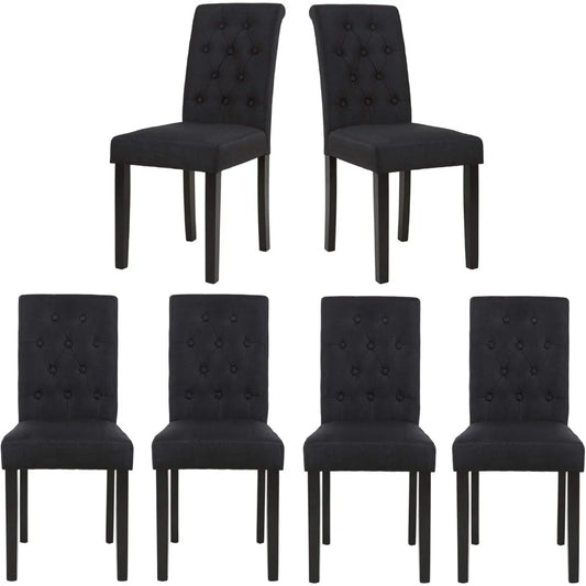 Set of 6 Upholstered Fabric Dining Chairs with Button-Tufted Details (Set of 6 Black)