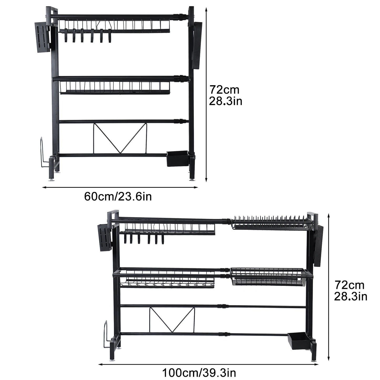2 Tier Kitchen Storage Shelf -  Above Sink, Adjustable Draining Rack, Multifunctional Organizer