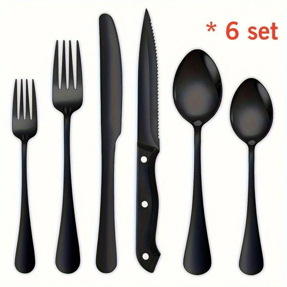 30-Piece Black Silverware Set With Steak Knives, Black Flatware Set Food-Grade Stainless Steel Tableware Cutlery Set