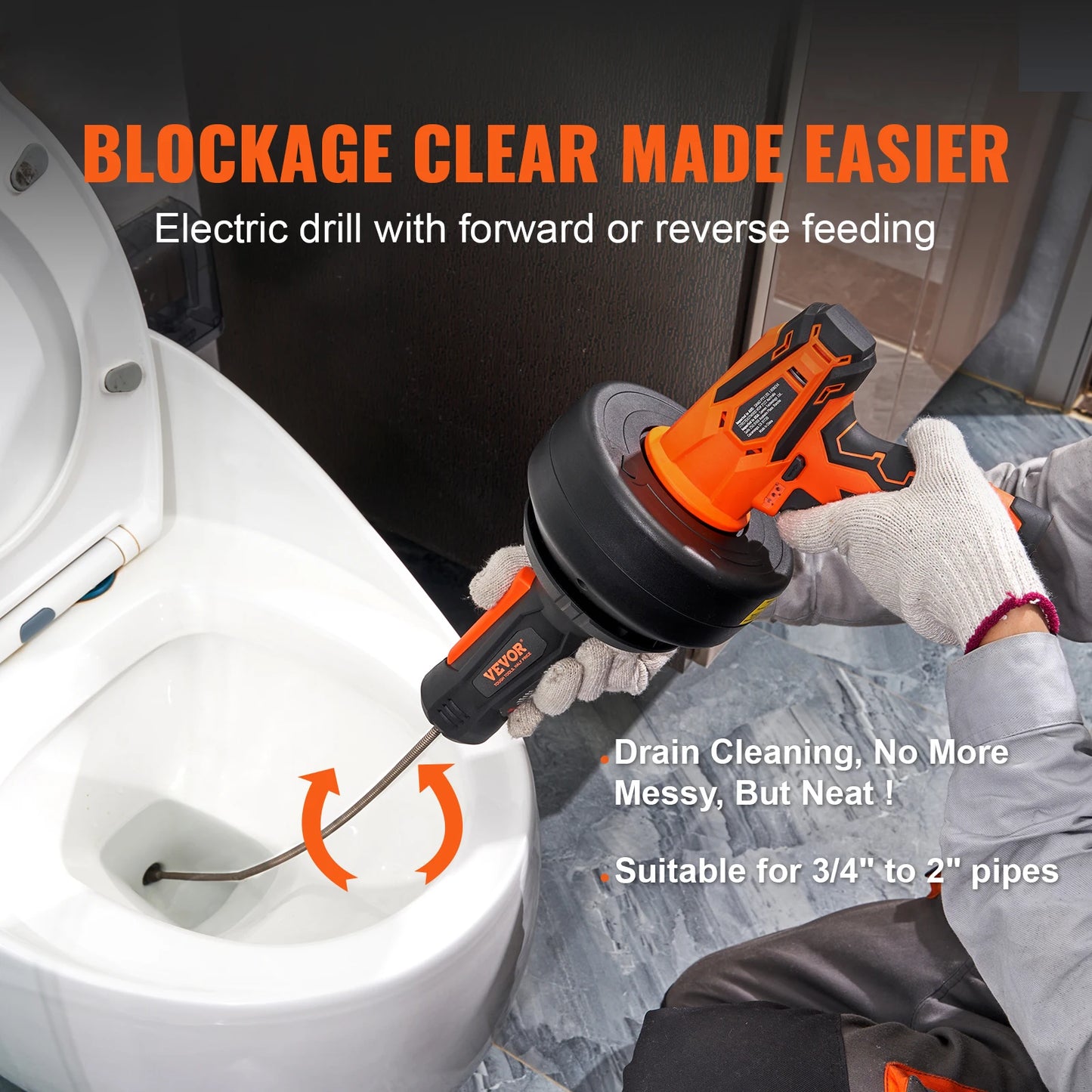 12V Electric Drain Auger 25FT Cordless Plumbing Snake: Auto Feed Pipeline Drain Clog Remover, 2.0Ah Battery Charger
